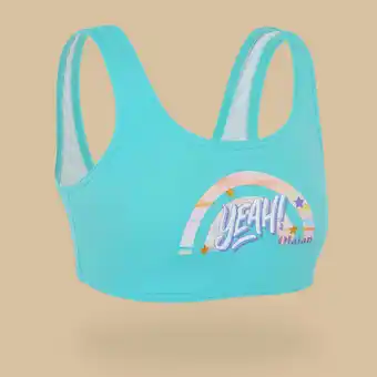 Decathlon Bikinitop voor meisjes lana 500 high neck glory turquoise aanbieding