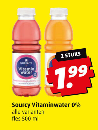 Boni alle varianten fles 500 ml Sourcy Vitaminwater 0% aanbieding