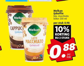 Boni Melkan ijskoffie bijv. macchiato beker 250 ml per stuk 0.98 aanbieding