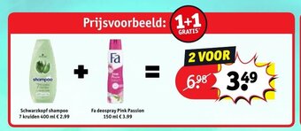 Kruidvat Schwarzkopf shampoo 7 kruiden 400 ml + Fa deospray Pink Passion 150 ml aanbieding