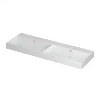 Sanitairwinkel.nl Ink unlimited wastafel - 140x45x11cm - 2 wasbakken - 2 kraangaten - porselein wit glans aanbieding