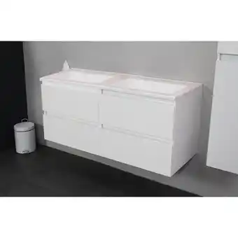 Sanitairwinkel.nl Basic bella badkamermeubelset - 120x55x46cm - 2 wasbakken - acryl - wit - 0 kraangaten - zonder spiegel - melamine wit hooggl aanbieding