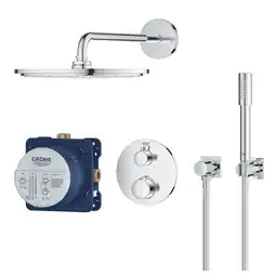 Sanitairwinkel.nl Grohe grohtherm perfect regendoucheset hoofdddouche 31cm - 2 functies rond afbouwdeel - handdouche staaf - chroom aanbieding