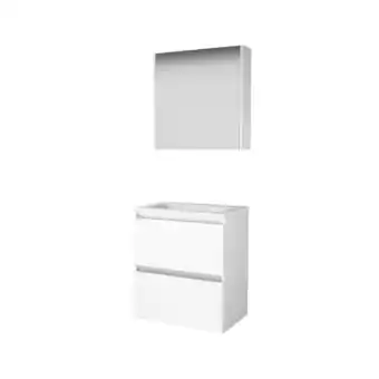 Sanitairwinkel.nl Basic-line comfort 39 badkamermeubelset - 60x39cm - greeploos - 2 lades - acryl wastafel - 0 kraangaten - spiegelkast - mdf l aanbieding