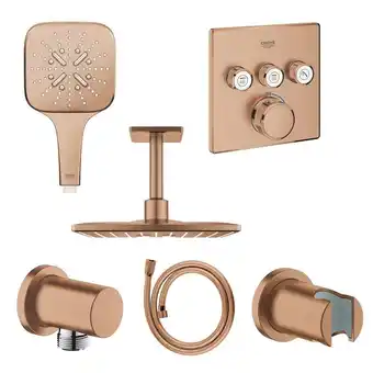 Sanitairwinkel.nl Grohe rainshower smartactive regendoucheset opbouw -hoofddouche vierkant 31cm - handdouche vierkant - plafondarm - inbouwbox  aanbieding