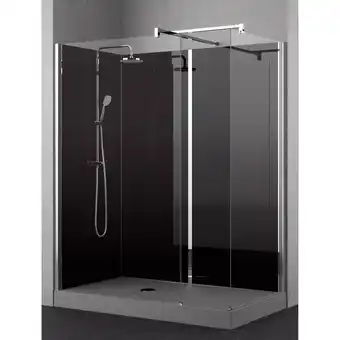 Sanitairwinkel.nl Nemo stock vidrio inloopdouche - 160x90x195cm - zwarte achterwand - inclusief douchebak grijs - met garnituur - zwart/chroom aanbieding