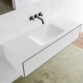 Sanitairwinkel.nl Mondiaz lagom badkamermeubelset - 120cm - 1 lade - wastafel cloud - wasbak midden - 0 kraangaten - solid surface urban aanbieding