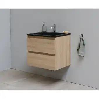 Sanitairwinkel.nl Basic bella badkamermeubelset - 60x55x46cm - 1 wasbak - zwart - 1 kraangat - zonder spiegel - mdf eiken - outlet uden aanbieding