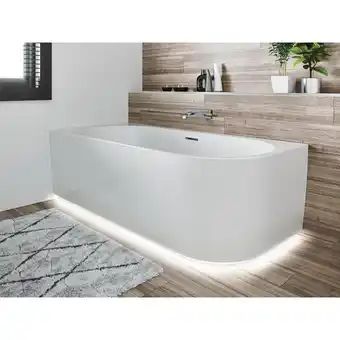 Sanitairwinkel.nl Riho desire hoekbad - 184x84cm - hoekopstelling links - met led-plint - met chromen badvuller - acryl wit glans aanbieding