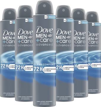 Bol.com Dove men+care advanced clean comfort anti-transpirant deodorant spray - 6 x 200 ml - voordeelverpakking aanbieding
