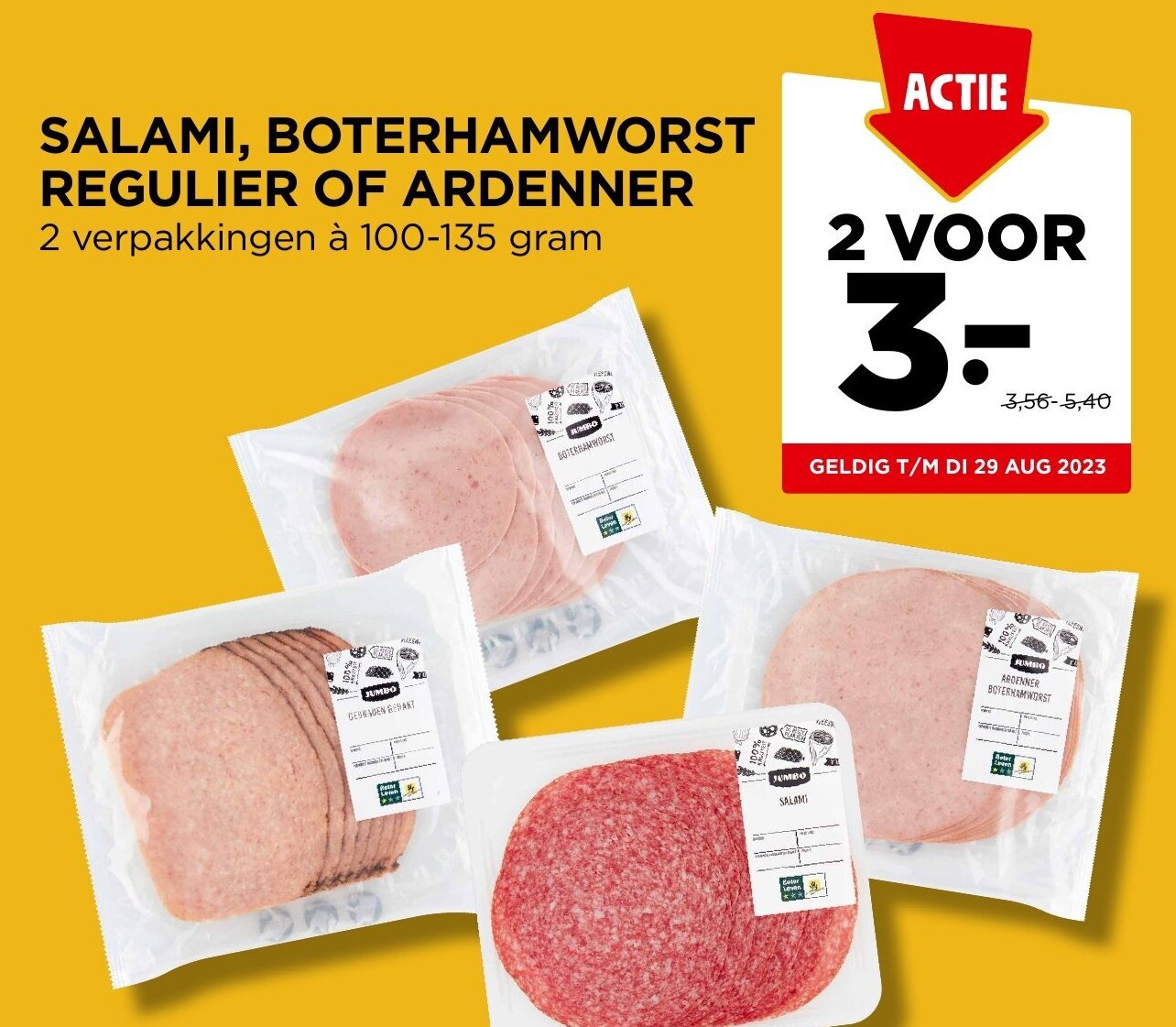 SALAMI, BOTERHAMWORST REGULIER OF ARDENNER 2 verpakkingen à 100135 gram aanbieding bij Jumbo