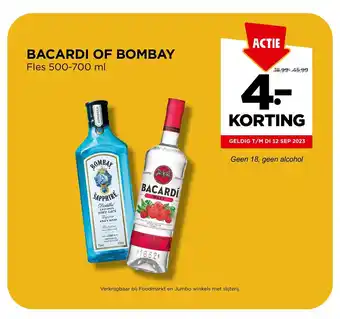 Jumbo BACARDI OF BOMBAY Fles 500-700 ml aanbieding