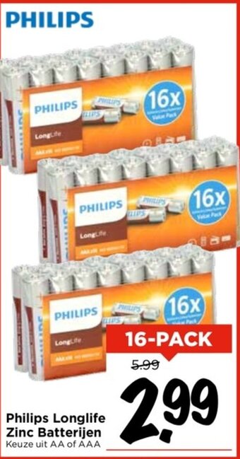 Vomar Voordeelmarkt Philips Longlife Zinc Batterijen Keuze uit AA of AAA aanbieding