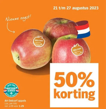 Albert Heijn Ah delcorf appels los, per kilo van 2.59 voor 1.29 aanbieding