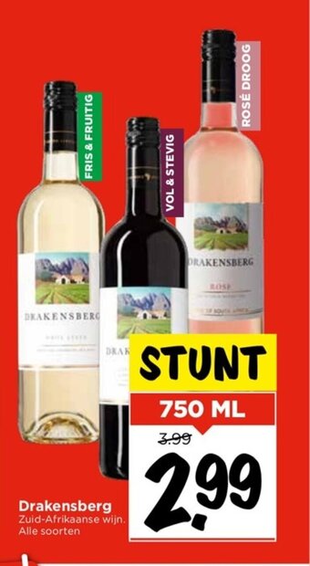 Vomar Voordeelmarkt Drakensberg Zuid-Afrikaanse wijn. Alle soorten 750mL aanbieding