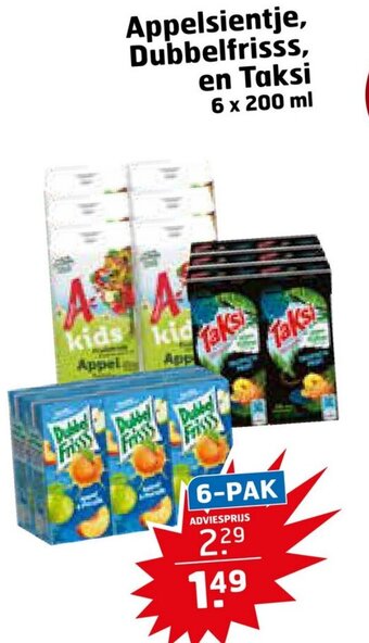 Trekpleister Appelsientje, Dubbelfrisss, en Taksi 6x 200 ml aanbieding