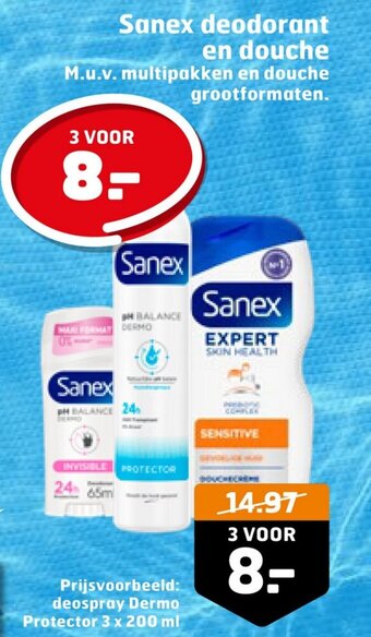 Trekpleister Sanex deodorant en douche M.u.v. multipakken en douche grootformaten. aanbieding