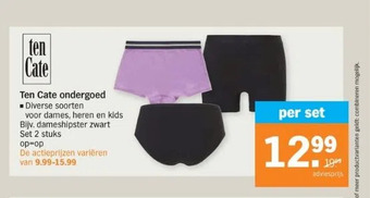 Albert Heijn Ten cate ondergoed diverse soorten voor dames, heren en kids bijv. dameshipster zwart set 2 stuks aanbieding