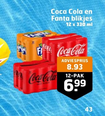 Trekpleister Coca Cola en Fanta blikjes 12 x 330 ml aanbieding