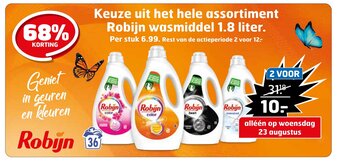 Trekpleister Keuze uit het hele assortiment Robijn wasmiddel 1.8 liter. aanbieding