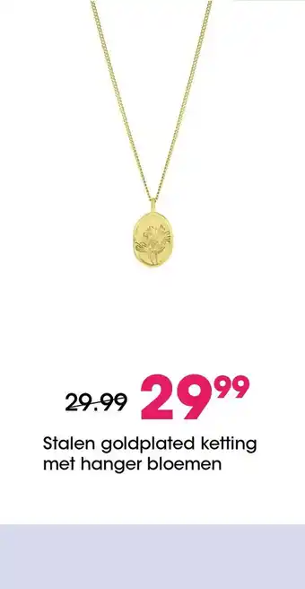 Lucardi Stalen goldplated ketting met hanger bloemen aanbieding