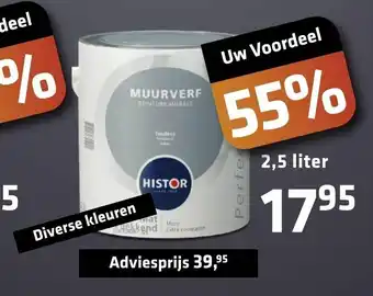 De voordeelmarkt Histor Muurverf Diverse Kleuren Adviesprijs 2,5 Liter aanbieding