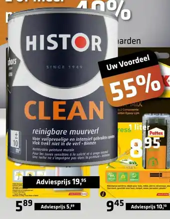 De voordeelmarkt Histor Clean Reinigbare Muurverf Adviesprijs 1 Liter aanbieding