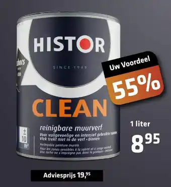 De voordeelmarkt Histor Clean Reinigbare Muurverf Adviesprijs 1 Liter aanbieding