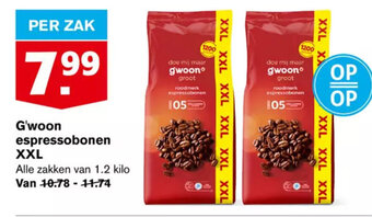 Hoogvliet G'woon espressobonen XXL Alle zakken van 1.2 kilo aanbieding