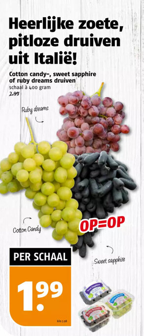 Poiesz Cotton candy-, sweet sapphire of ruby dreams druiven schaal à 400 gram aanbieding