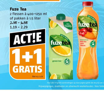 Poiesz Fuze Tea 2 flessen à 400-1250 ml of pakken à 1.5 liter aanbieding