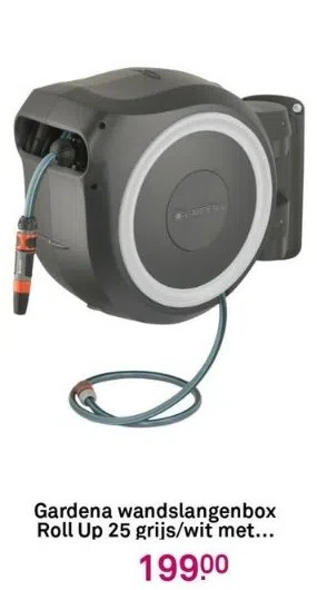 Gardena wandslangenbox roll up 25 grijs/wit meter incl. tuinspuit