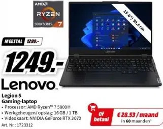 MediaMarkt Legion 5 gaming-laptop aanbieding