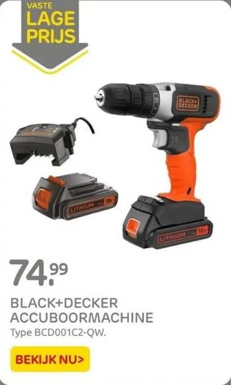 Praxis Black+decker accuboormachine aanbieding