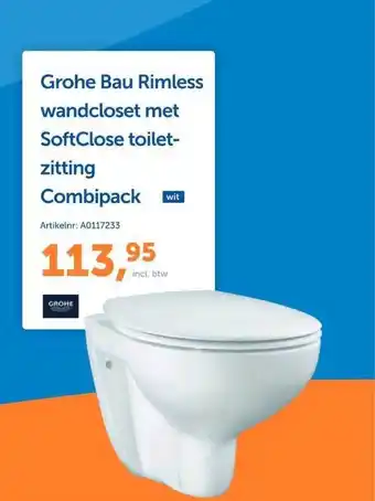 Warmteservice Grohe Bau Rimless Wandcloset Met SoftClose Toiletzitting Combipack aanbieding