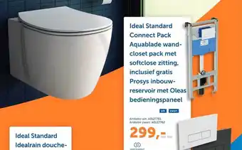 Warmteservice Ideal Standaard Connect Pack Aquablade Wandcloset Pack Met Softclose Zitting, Inclusief Gratis Prosys Inbouwreservoir Met Ole aanbieding