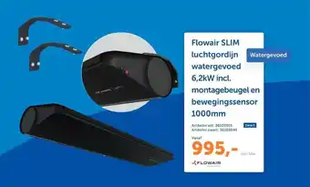 Warmteservice Flowair Slim Luchtgordijn Watergevoed 6.2kW Incl. Montagebeugel En Bewegingssensor 1000mm aanbieding