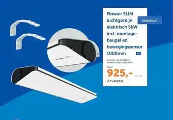 Warmteservice Flowair Slim Luchtgordijn Elektrisch 5kW Incl. Montagebeugel En Bewegingssensor 1000mm aanbieding