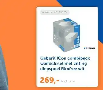 Warmteservice Geberit ICon Combipack Wandcloset Met Zitting Diepspoel Rimfree Wit aanbieding