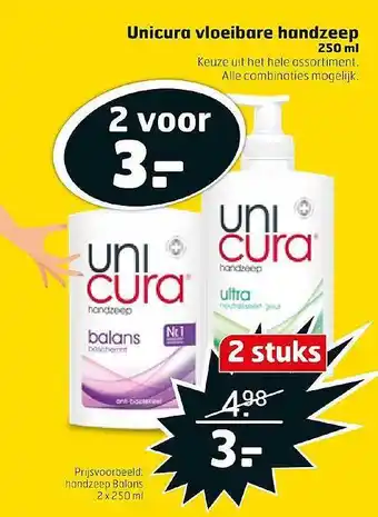 Trekpleister Unicura vloeibare handzeep 250ml aanbieding