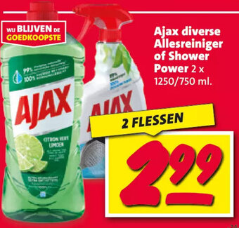 Nettorama Ajax diverse Allesreiniger of Shower Power 2 x 1250/750 ml. aanbieding