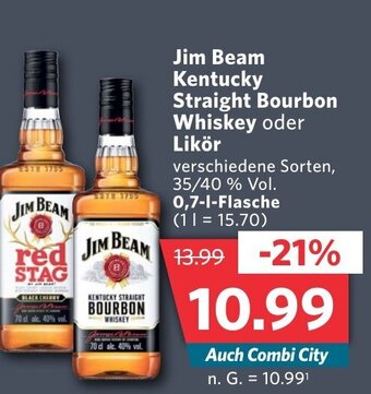 Combi Markt Jim Beam Kentucky Straight Bourbon Whiskey oder Likör aanbieding