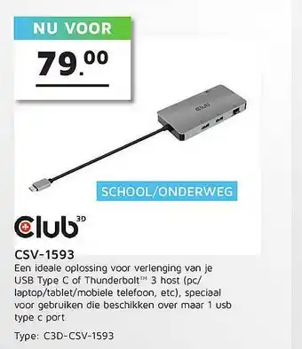 Informatique Club3D CSV-1593 USB Type C aanbieding