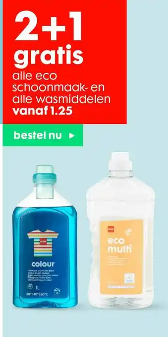 HEMA Alle Eco Schoonmaak- En Alle Wasmiddelen 2+1 Gratis aanbieding