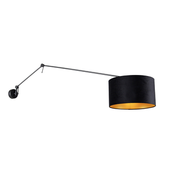 Lampenlicht.nl Wandlamp zwart met velours kap zwart 35 cm verstelbaar - blitz aanbieding