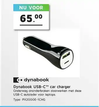Informatique Dynabook USB-C™ Car Charger aanbieding
