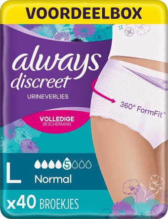 Bol.com Always discreet incontinentiebroekjes voor urineverlies - maat normal l - 40 stuks aanbieding