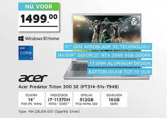 Informatique Acer Predator Triton 300 SE (PT314-51s-7948) Laptop aanbieding