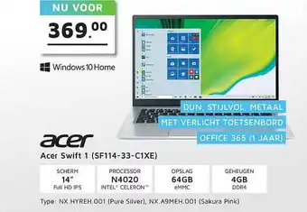 Informatique Acer Swift 1 (SF114-33-C1XE) Laptop aanbieding