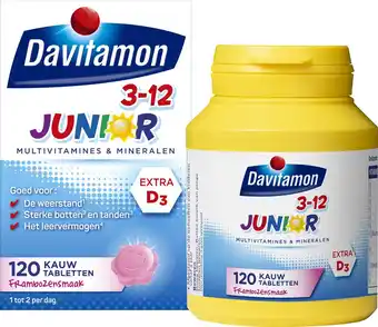 Bol.com Davitamon junior 3+ kauwvitamines - multivitamine kinderen - framboos - 120 stuks aanbieding